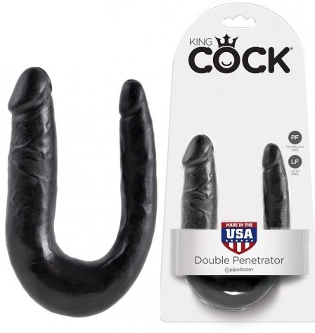 Двойной фаллос King Cock U-Shaped Small Double Trouble Black