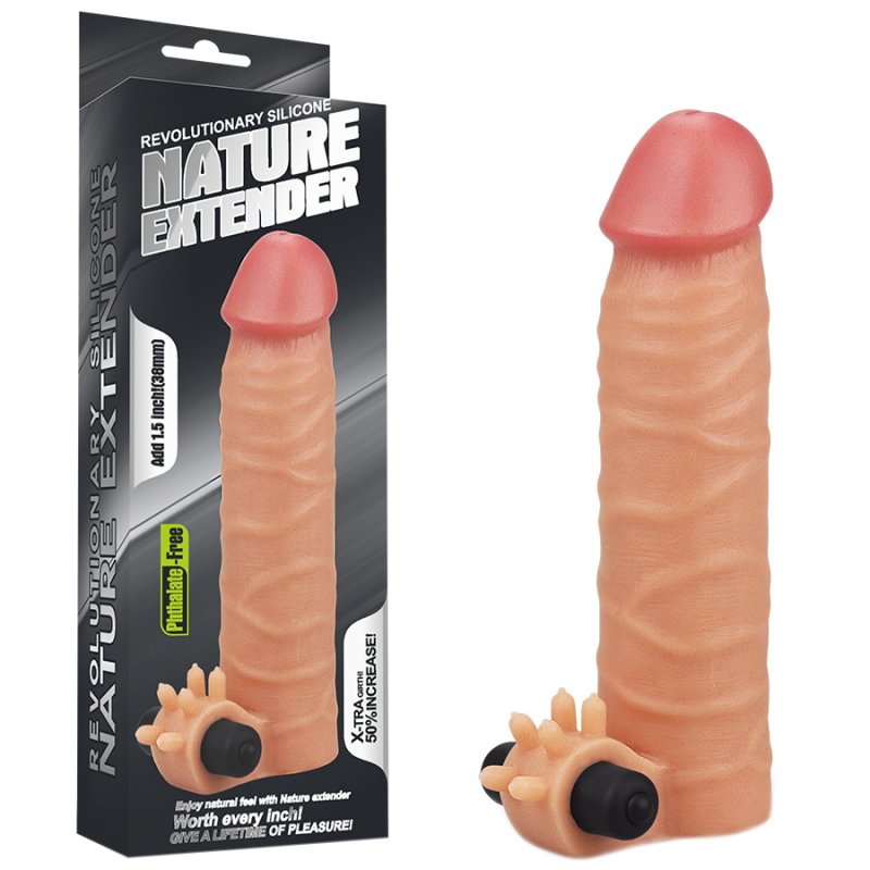 Насадка на пенис с вибрацией Revolutionary Silicone Nature Extender + 2 см к длине