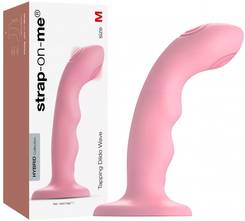 Универсальный стимулятор с двойной точечной пульсацией Strap-On-Me Tapping Dildo Wave M коралловый 15 см