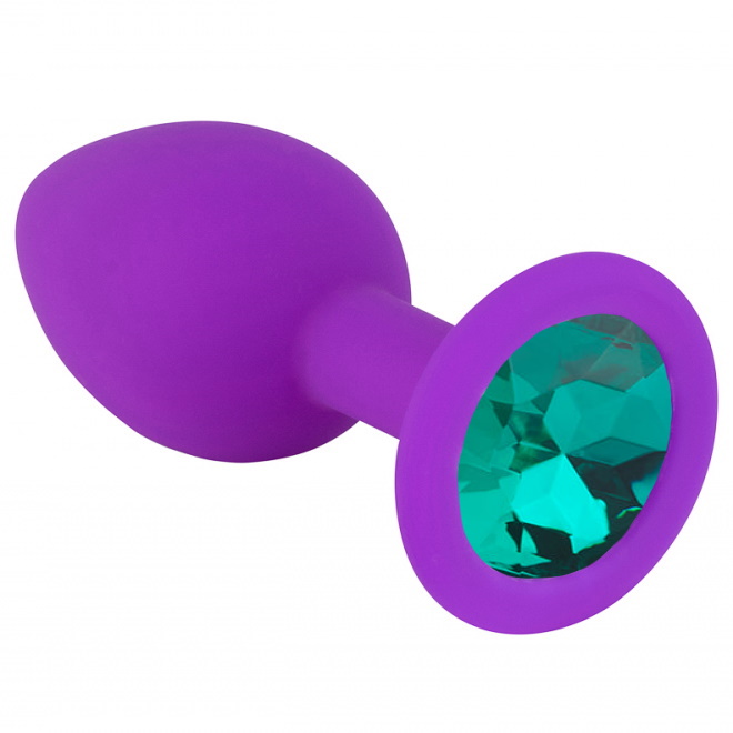 Пурпурная силиконовая пробка с зеленым стразом M