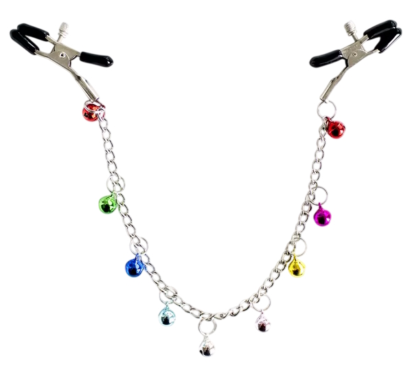 Зажимы для сосков с цепочкой и разноцветными бубенчиками