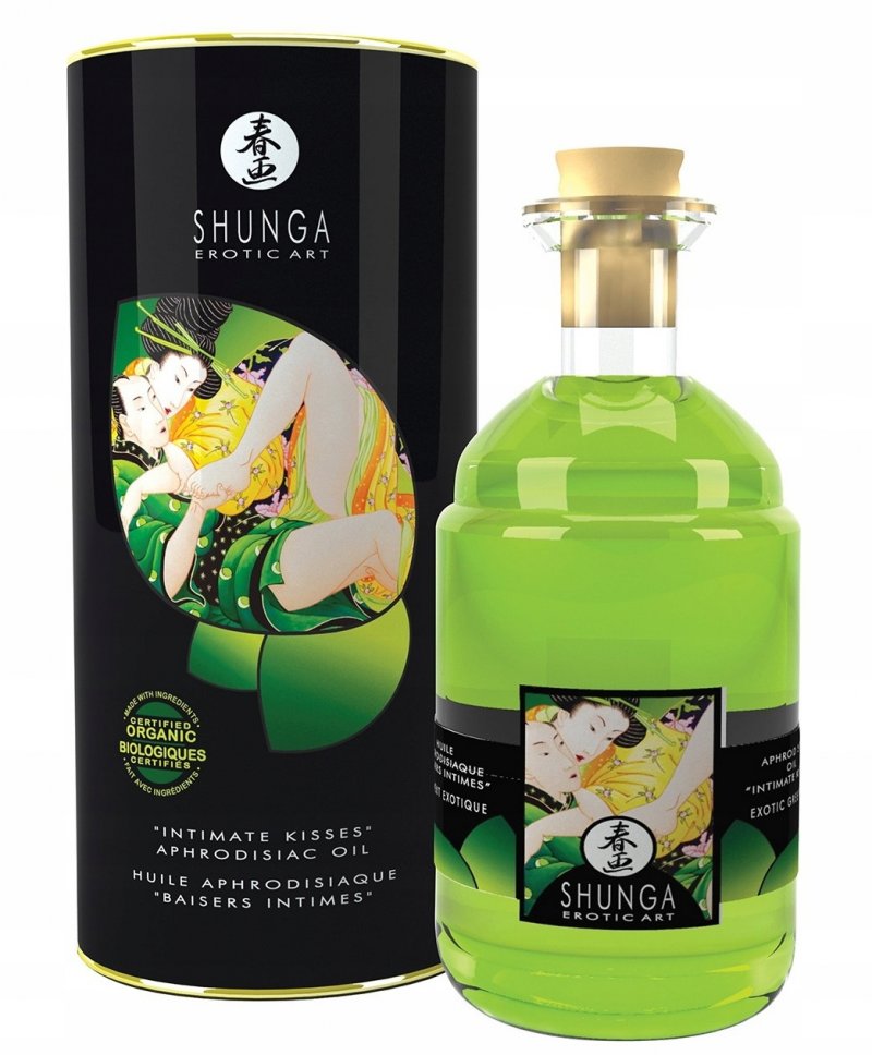 Возбуждающее массажное масло-афродизиак Shunga Intimate Kisses c ароматом зеленого чая 100 мл