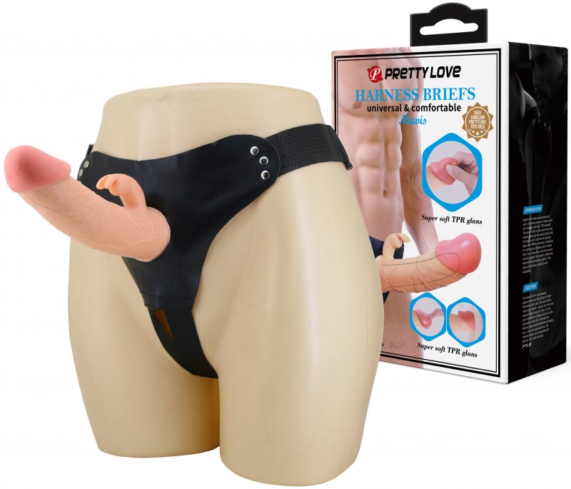Фаллопротез с клиторальным стимулятором на трусиках Pretty Love Harness Briefs Mavis 19 см