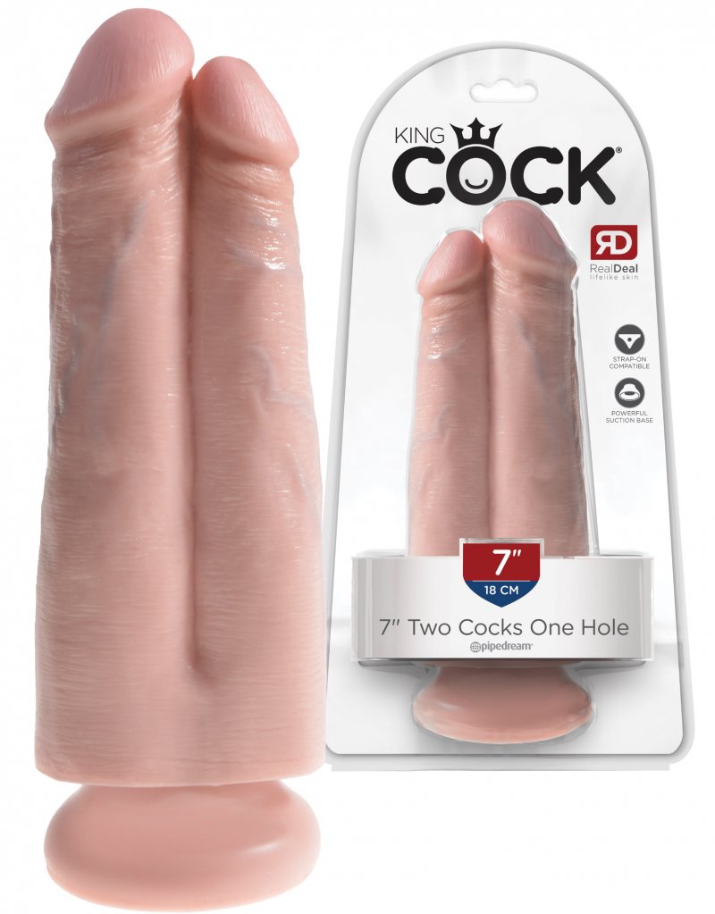 Двойной фаллос на присоске King Cock Two Cocks One Hole Light 20 см