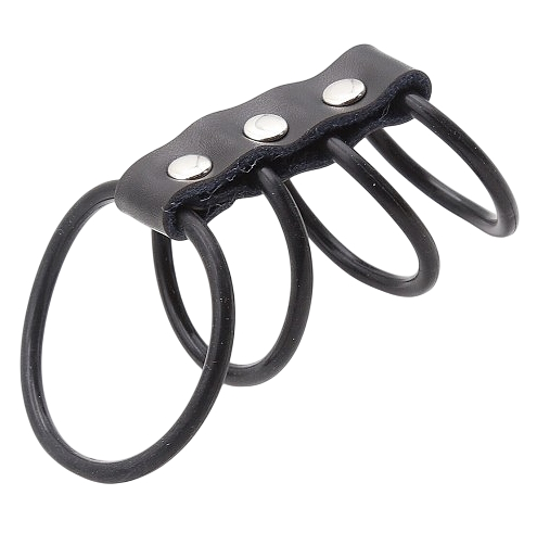 Четыре эрекционных кольца из силикона на кожаном ремешке