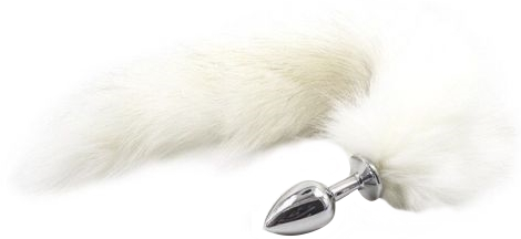 Металлическая анальная пробка L с длинным белым хвостиком 43 см