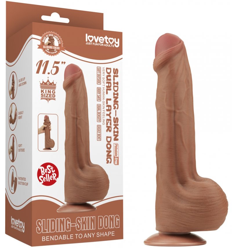 Реалистичный фаллоимитатор-мулат на присоске Lovetoy Sliding-Skin Dual Layer Dong 29 см