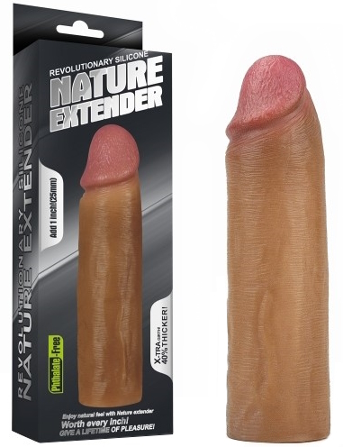 Удлиняющая насадка на пенис Revolutionary Silicone Nature Extender мулат + 4 см