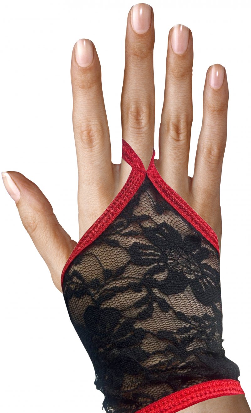 Изящные черно-красные митенки из кружева OS