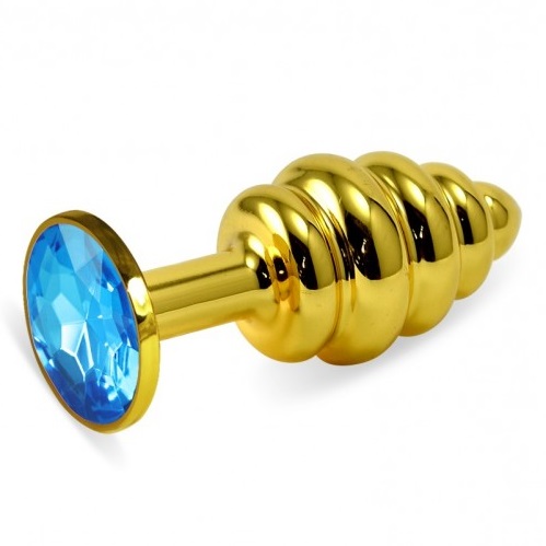 Анальная пробка Gold Small Plug рифленая голубая