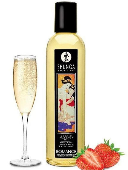 Возбуждающее массажное масло Shunga Romance Sparkling клубника с шампанским 250 мл