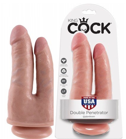 Двойной фаллоимитатор с присоской King Cock Double Penetrator Flesh