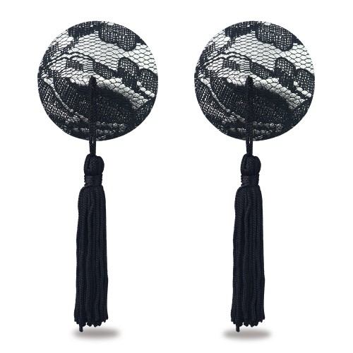 Пэстисы для груди Reusable Black Lace Round Tassel Nipple Pasties