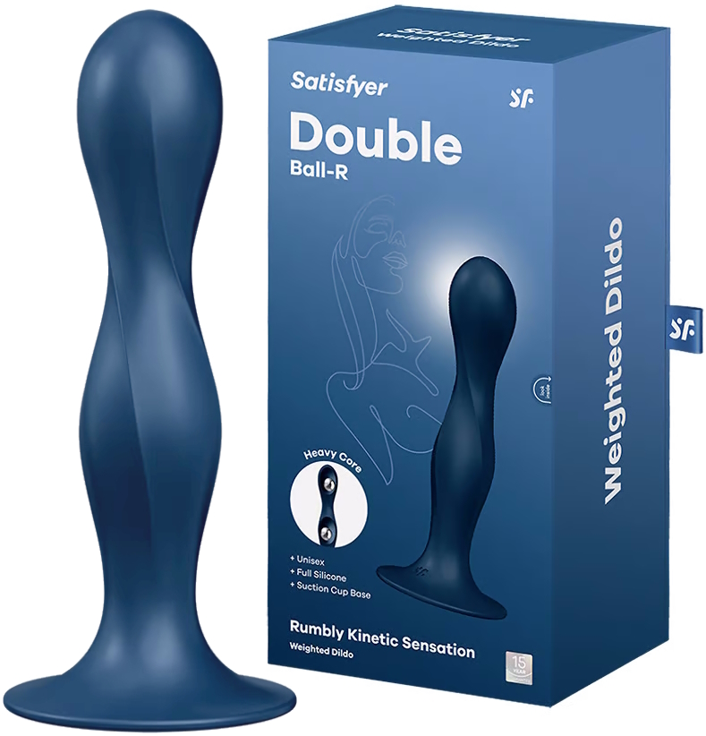 Фаллос Satisfyer Double Ball-R со смещенным центром тяжести синий 18 см