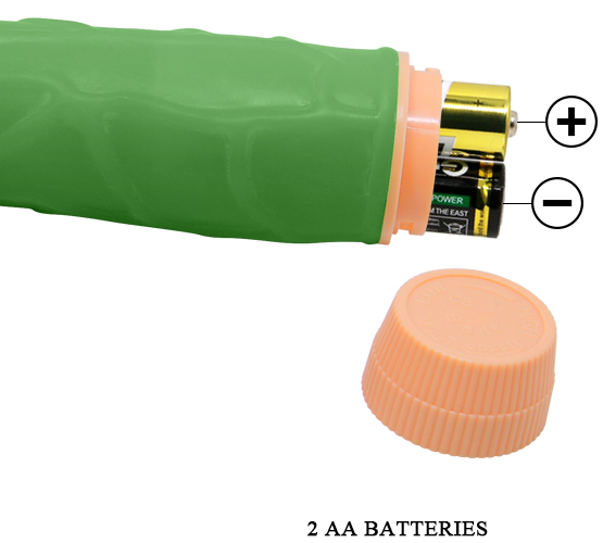 Светящийся в темноте зеленый вибратор с загнутой головкой Bill 23 см