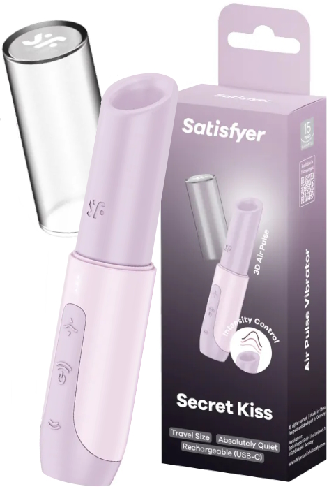 Вакуумно-волновой мини-стимулятор клитора с вибрацией помада Satisfyer Secret Kiss
