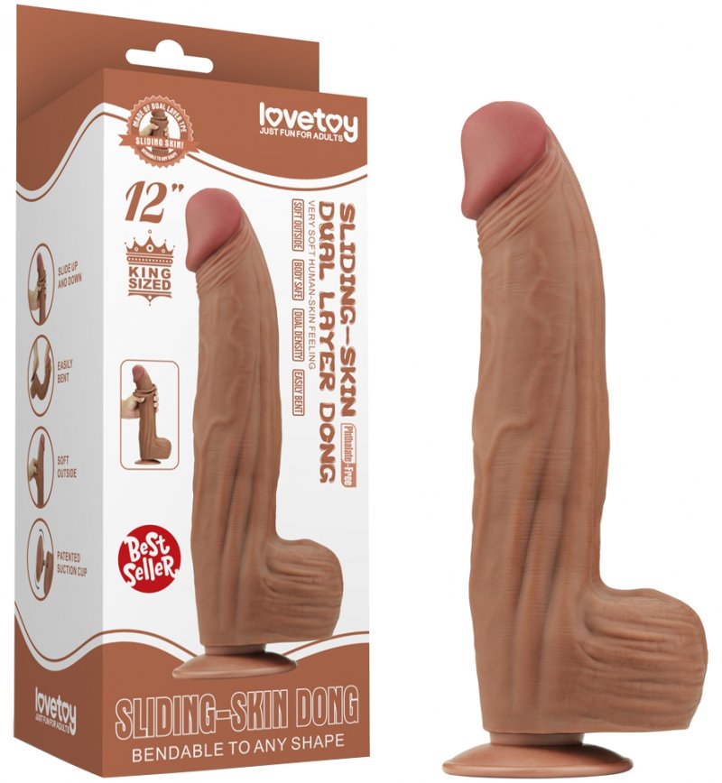 Реалистичный фаллоимитатор-мулат на присоске Lovetoy Sliding-Skin Dual Layer Dong 31 см