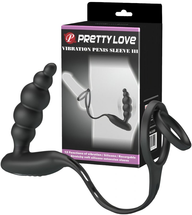 Анальная пробка с двойным эрекционным кольцом и вибрацией Pretty Love Vibration Penis Sleeve