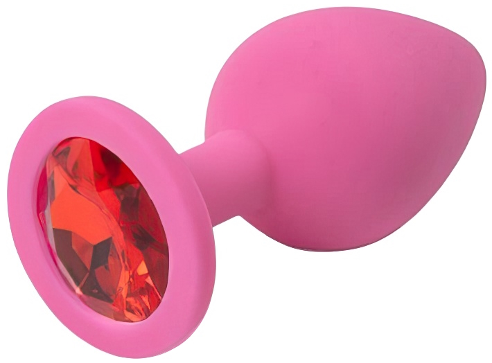 Розовая силиконовая пробка с красным стразом L