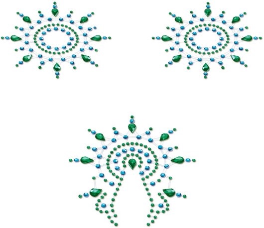Пэстисы Breast and Pubic Jewelry зеленые и голубые Crystal Sticker